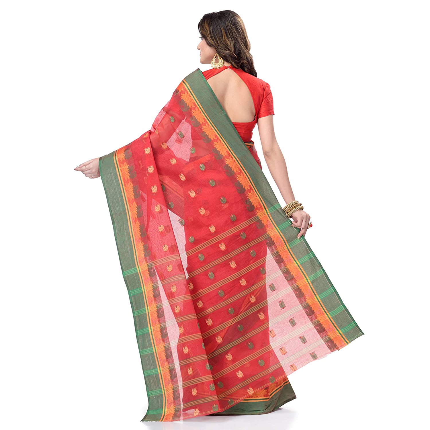 Desh Bidesh Women's Traditional Bengal Tant Woven Lotus Kolka Design Pure Cotton Handloom Saree Without Blouse Piece - Distacart