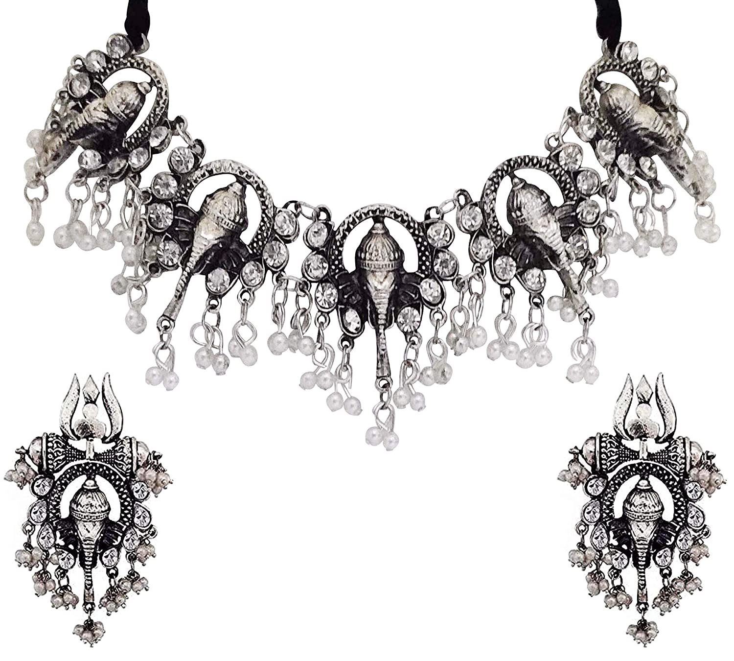 Silver-Plated Alloy Oxidised Ganesh Ji Shape Necklace - The Pari - Distacart