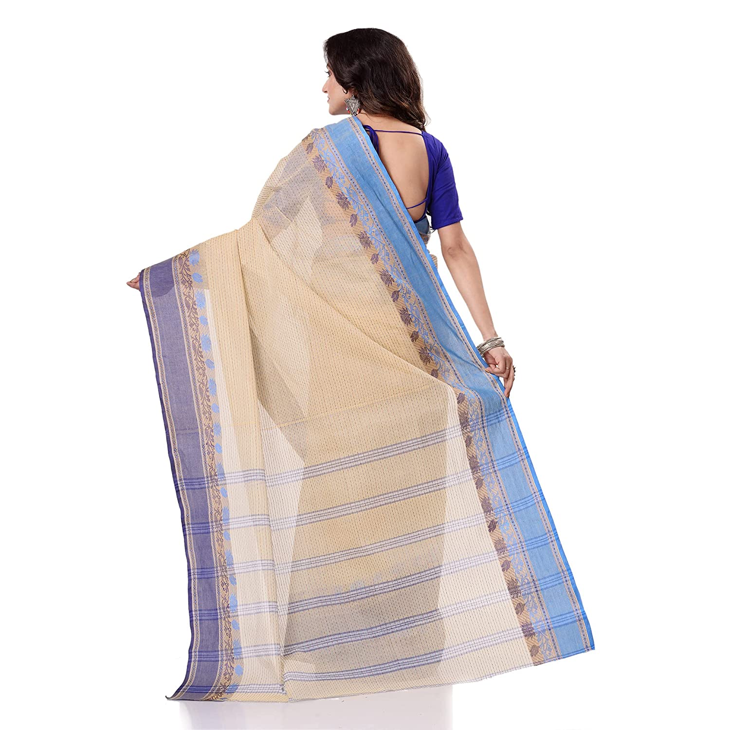 Desh Bidesh Women's Traditional Bengal Tant Pure Handloom Cotton Saree Jol Torongo Woven Design Without Blouse Piece - Distacart