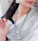 Thumbnail for Silver-Plated Alloy Long Half Moon Oxidised Necklace - The Pari - Distacart