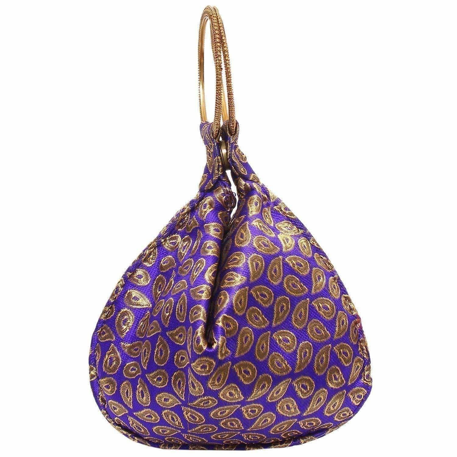 Ethnic Clutch Silk Potli Batwa Pouch Bag with Metal Bead work - Distacart