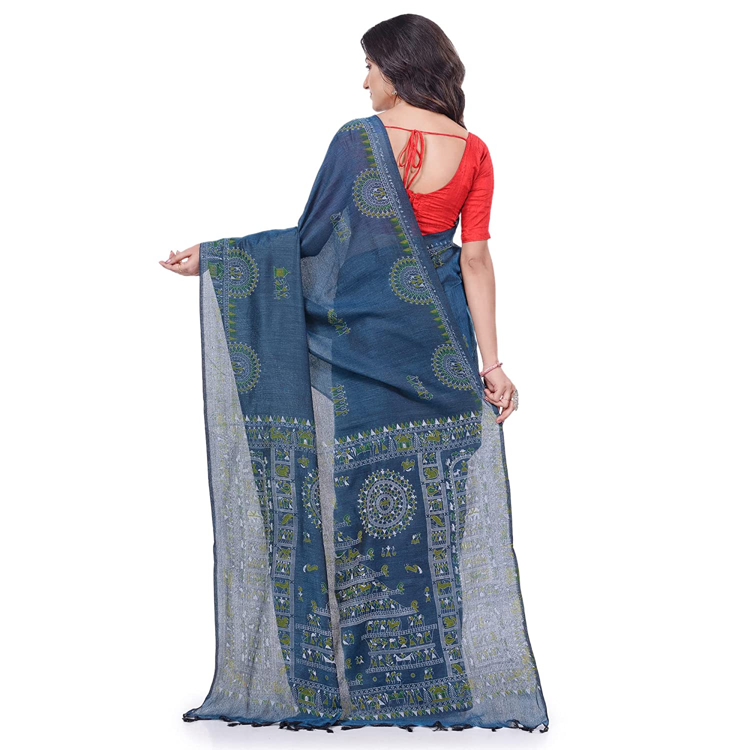 Desh Bidesh Women's Pure Cotton Tribal Art Warli Printed Designer Handloom Saree With Blouse Piece - Distacart