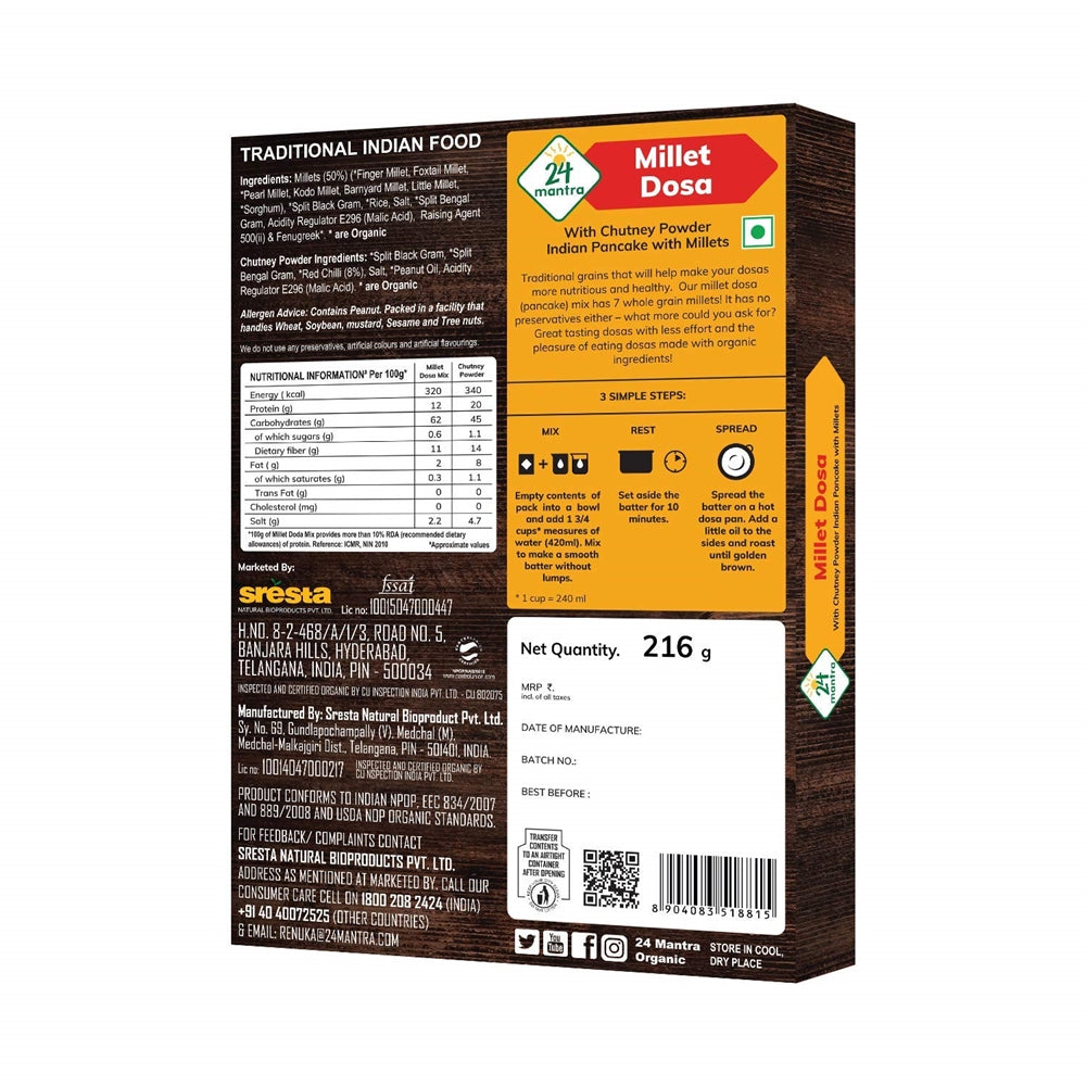 24 Mantra Ready to Cook Millet Dosa Mix - Distacart