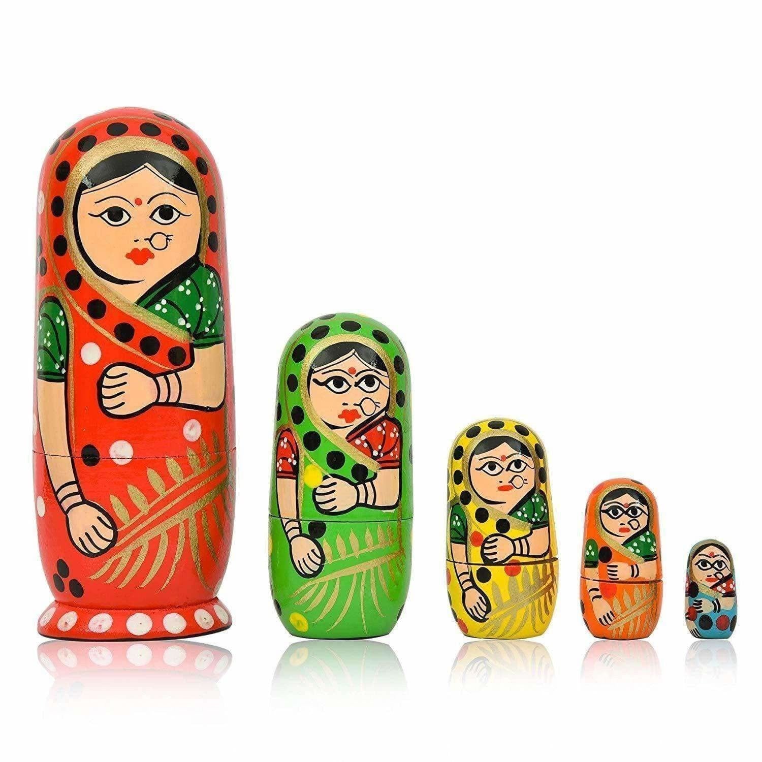 Indian doll - Kids Handmade Hand Painted Cute Wooden Indian Women Nesting Dolls - Distacart