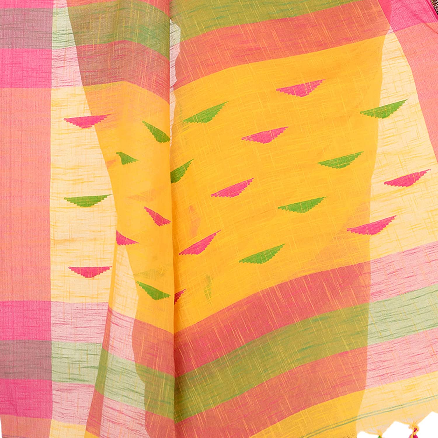 Desh Bidesh Women's Traditional Bengali Tant Handloom Cotton Saree Prism Designed With Blouse Piece - Distacart