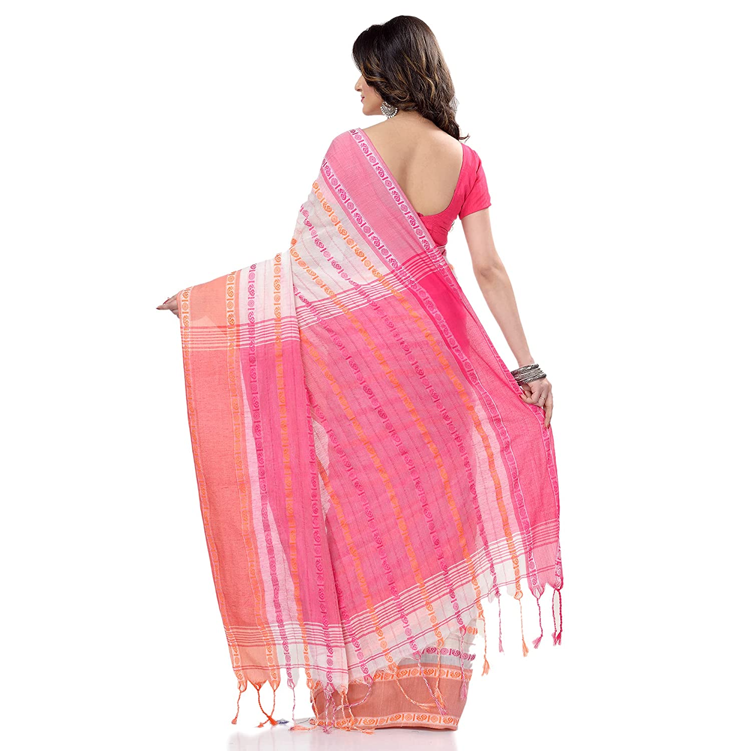 Desh Bidesh Women's Traditional Bengali Bengamuri Pure Handloom Cotton Saree With Blouse Piece - Distacart