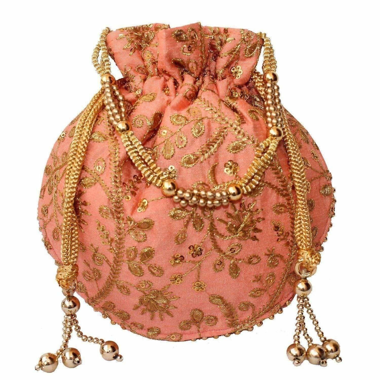 Ethnic Clutch Silk Potli Batwa Pouch Bag with Metal Bead work Gift For Women - Distacart