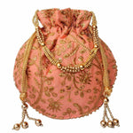 Thumbnail for Ethnic Clutch Silk Potli Batwa Pouch Bag with Metal Bead work Gift For Women - Distacart