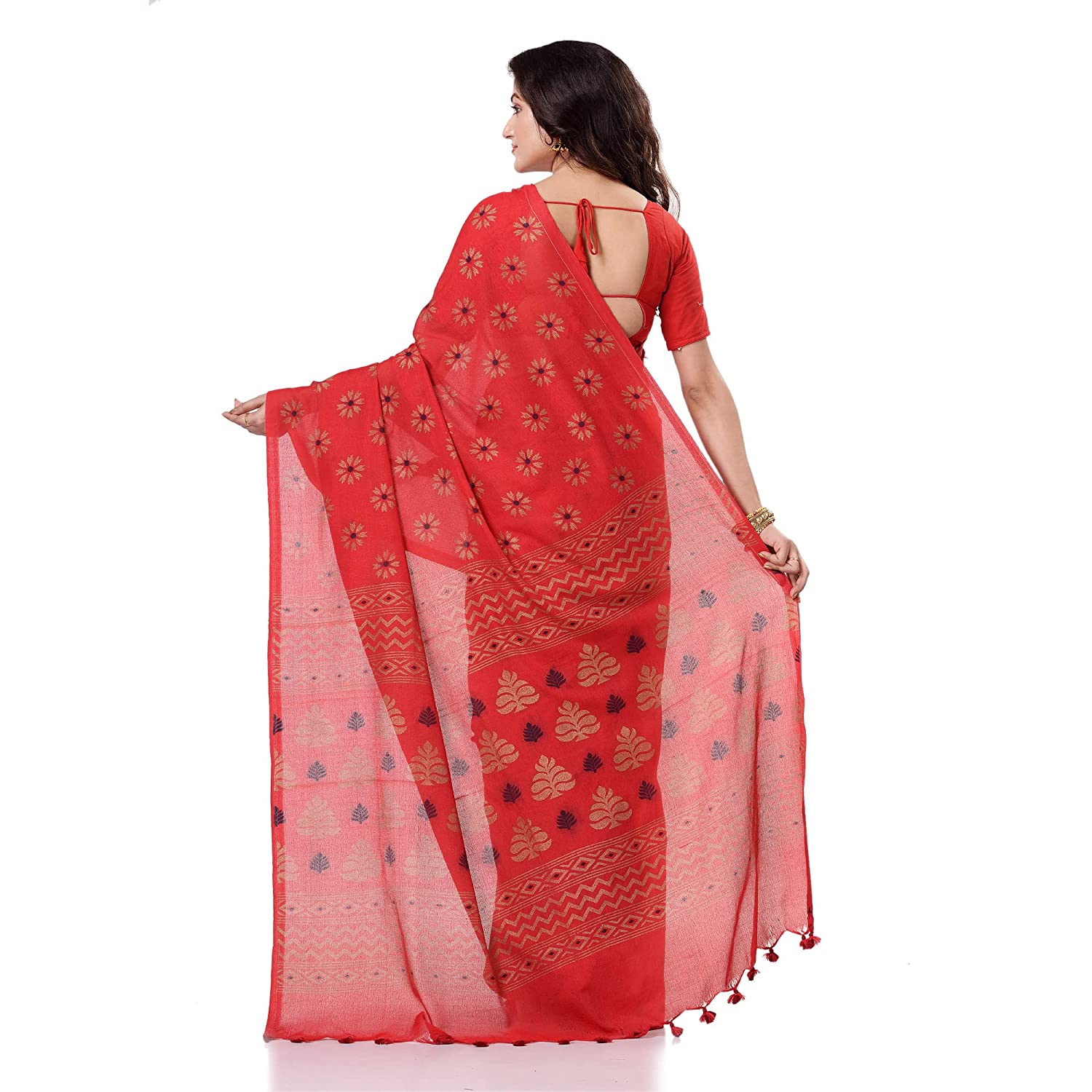 Desh Bidesh Bengal Cotton Women's Bengal Tant Abhra Fabric Design Pure Cotton Handloom Saree With Blouse Piece - Distacart