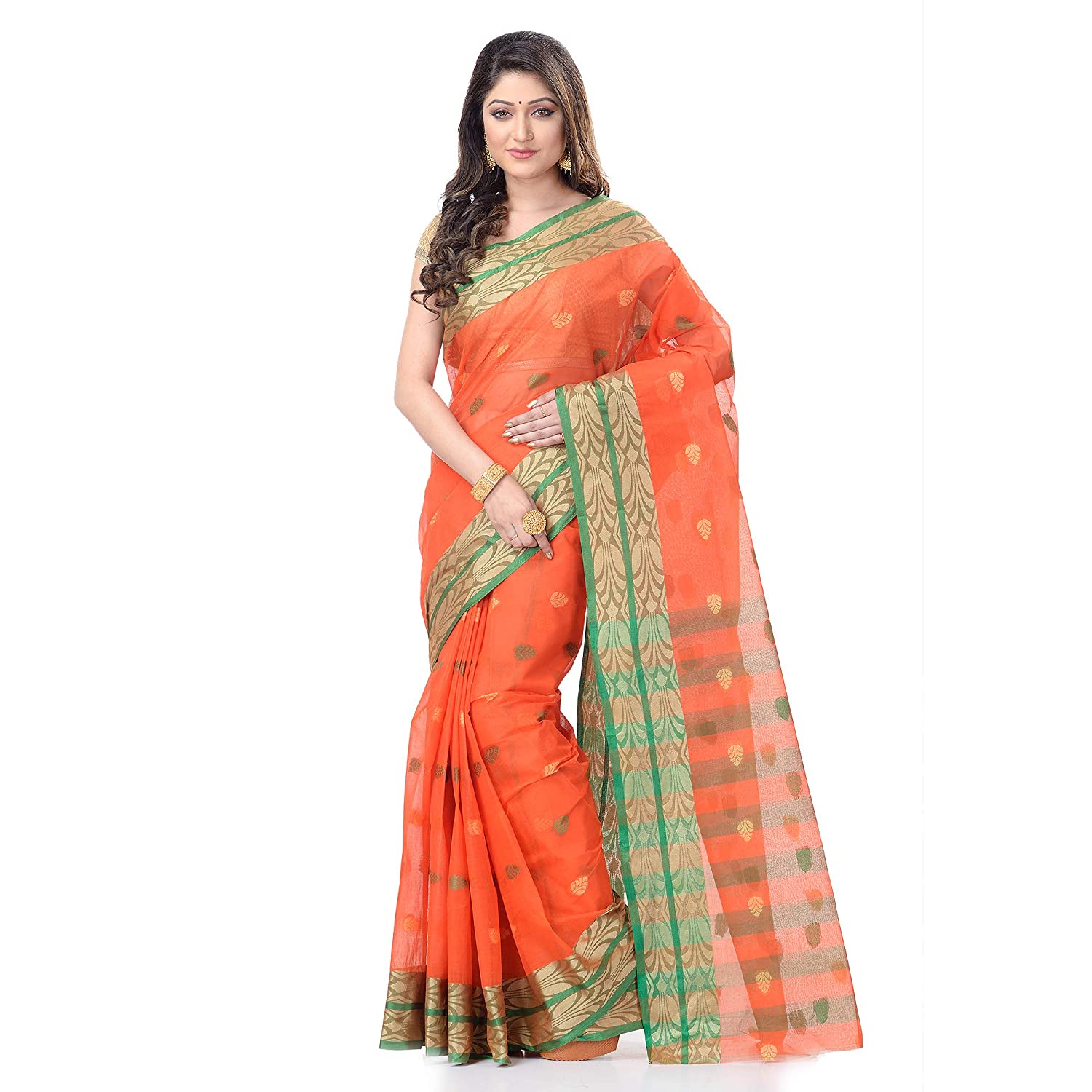 Desh Bidesh Bengal Cotton Women's Bengal Tant Woven Potrobinnas Design Pure Handloom Cotton Saree Without Blouse Piece - Distacart