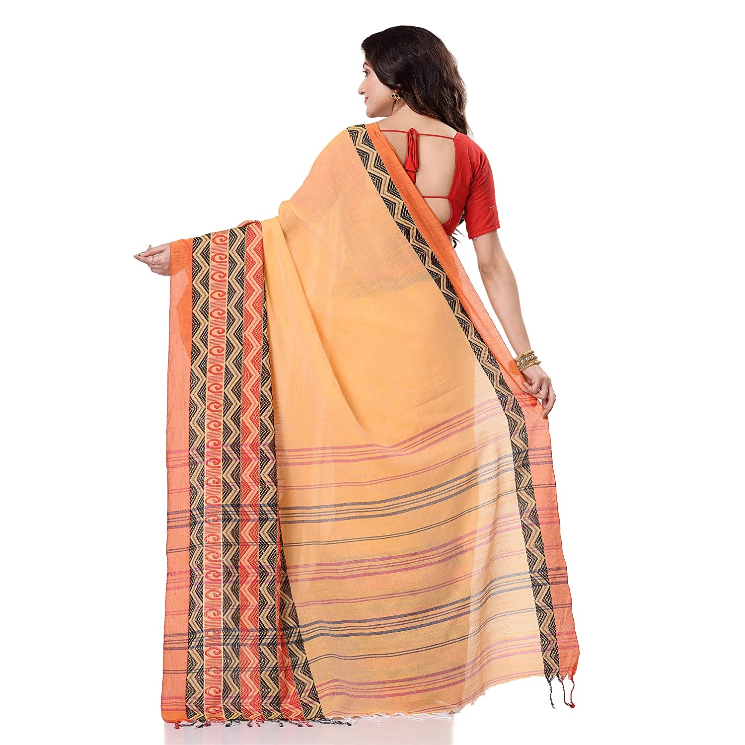Desh Bidesh Women's Traditional Bengali Bengamuri Pure Handloom Cotton Saree With Blouse Piece - Distacart