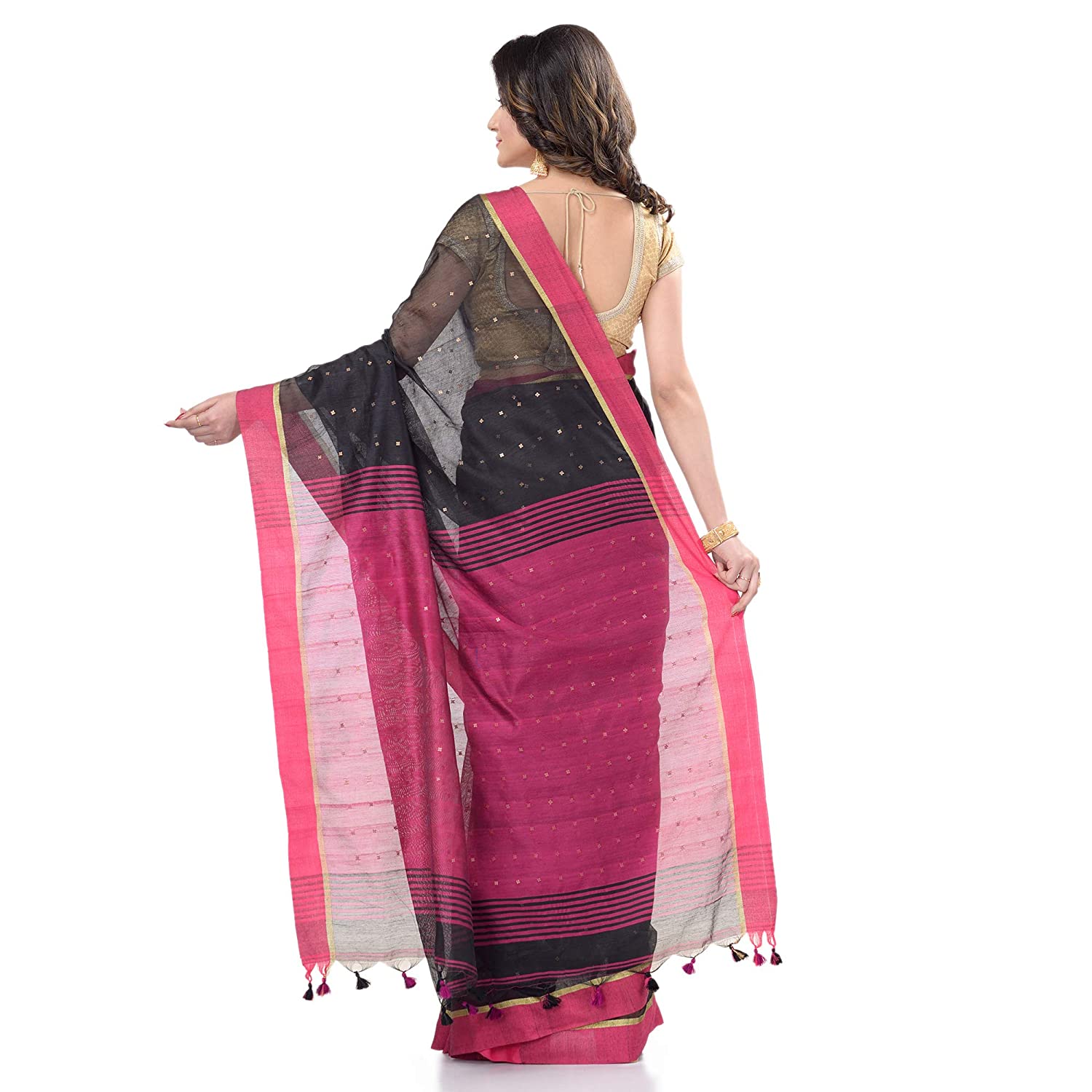 Desh Bidesh Women's Tant Silk Handloom Cotton Saree Sequence Work With Blouse Piece - Distacart