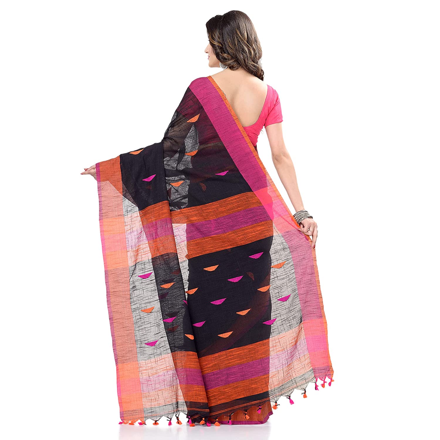 Desh Bidesh Women's Traditional Bengali Tant Handloom Cotton Saree Prism Designed With Blouse Piece - Distacart
