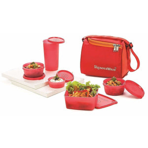 Signoraware Plastic Lunch Box Set with Bag Set, 5-Pieces, Red - Distacart