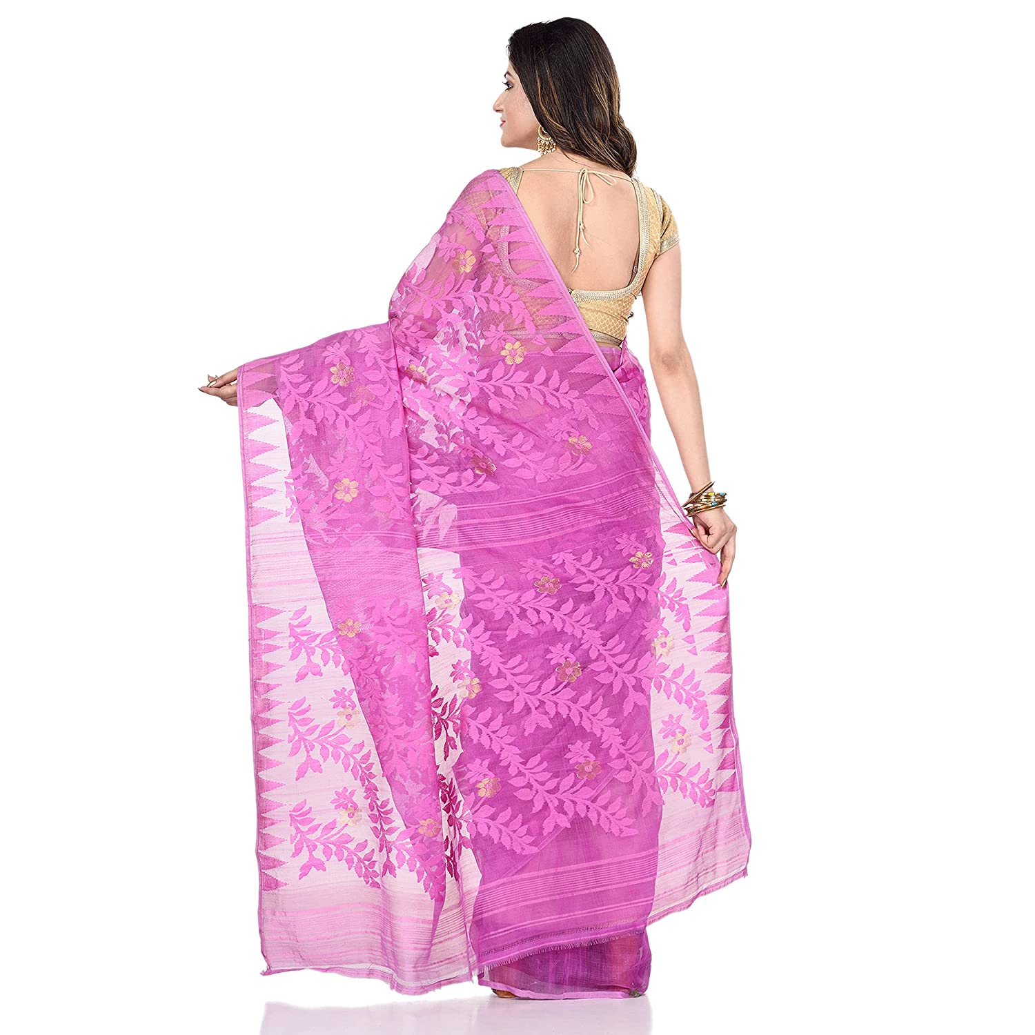 Desh Bidesh Women's Tant Handloom Soft Dhakai Jamdani Cotton Saree Whole Body Design - Distacart