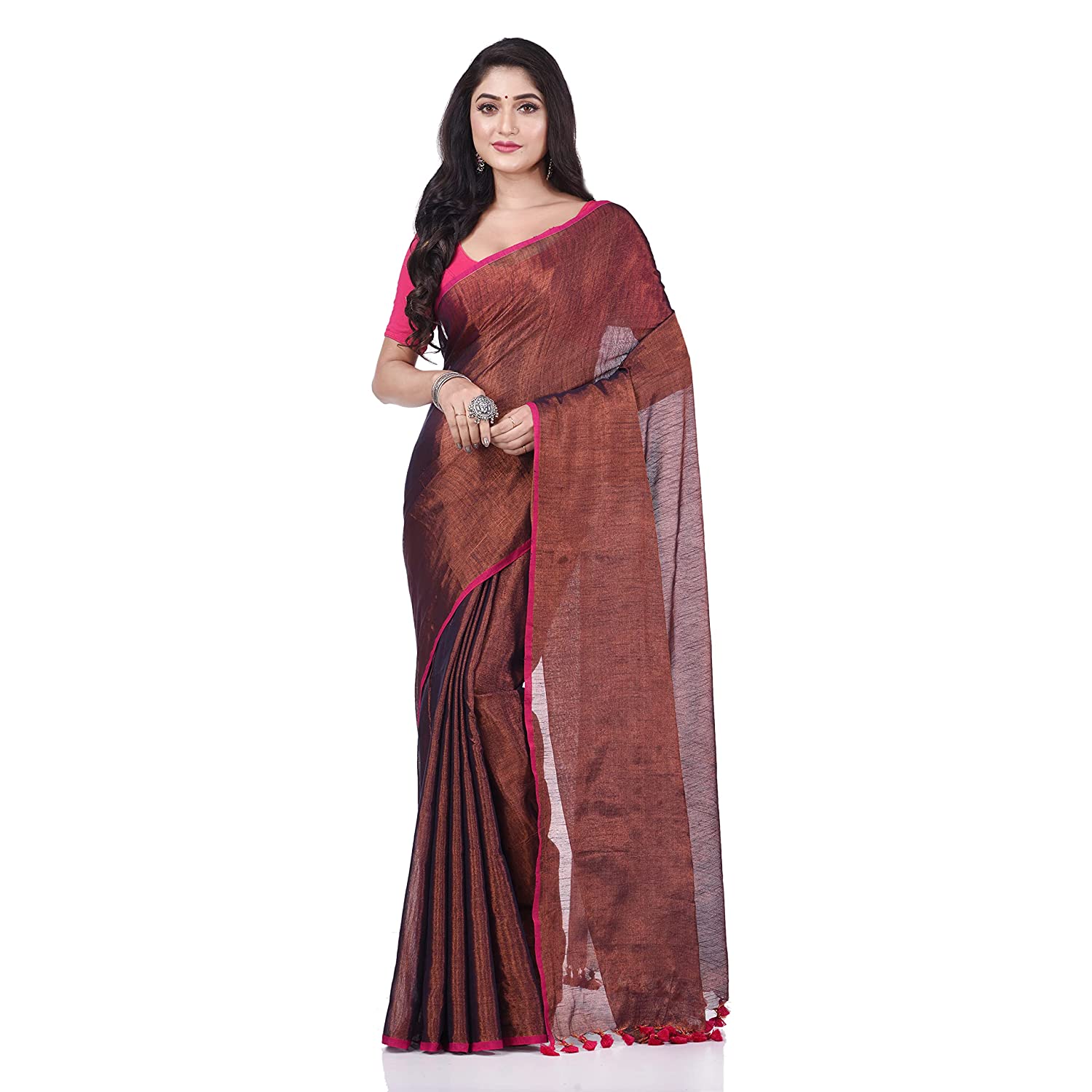 Desh Bidesh Women's Bengal Mayurkonthi Color Changer Tissue Khadi Pure Handloom Cotton Saree With Blouse Piece - Distacart