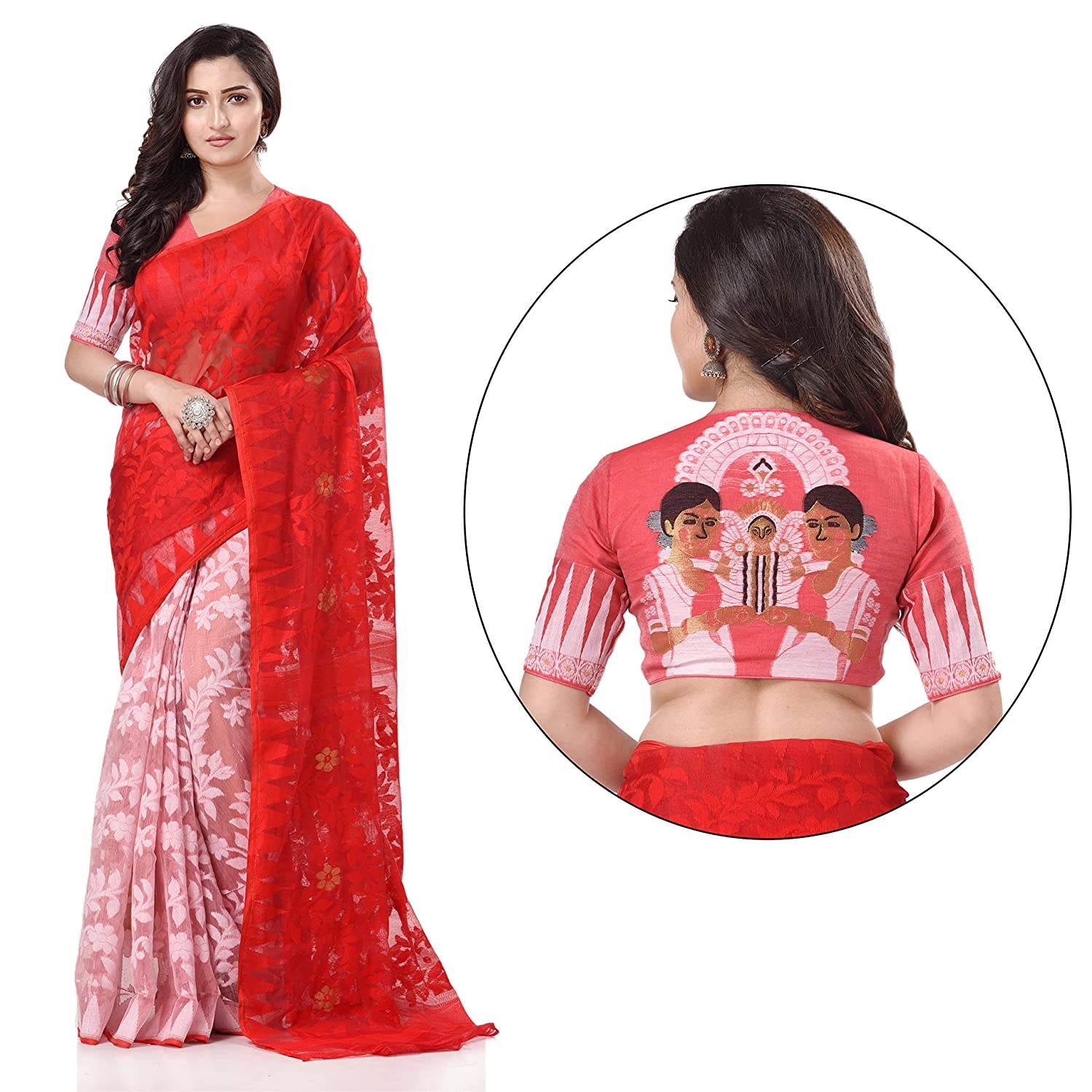 Desh Bidesh Women's Tant Handloom Soft Dhakai Jamdani Cotton Saree Whole Body Design - Distacart