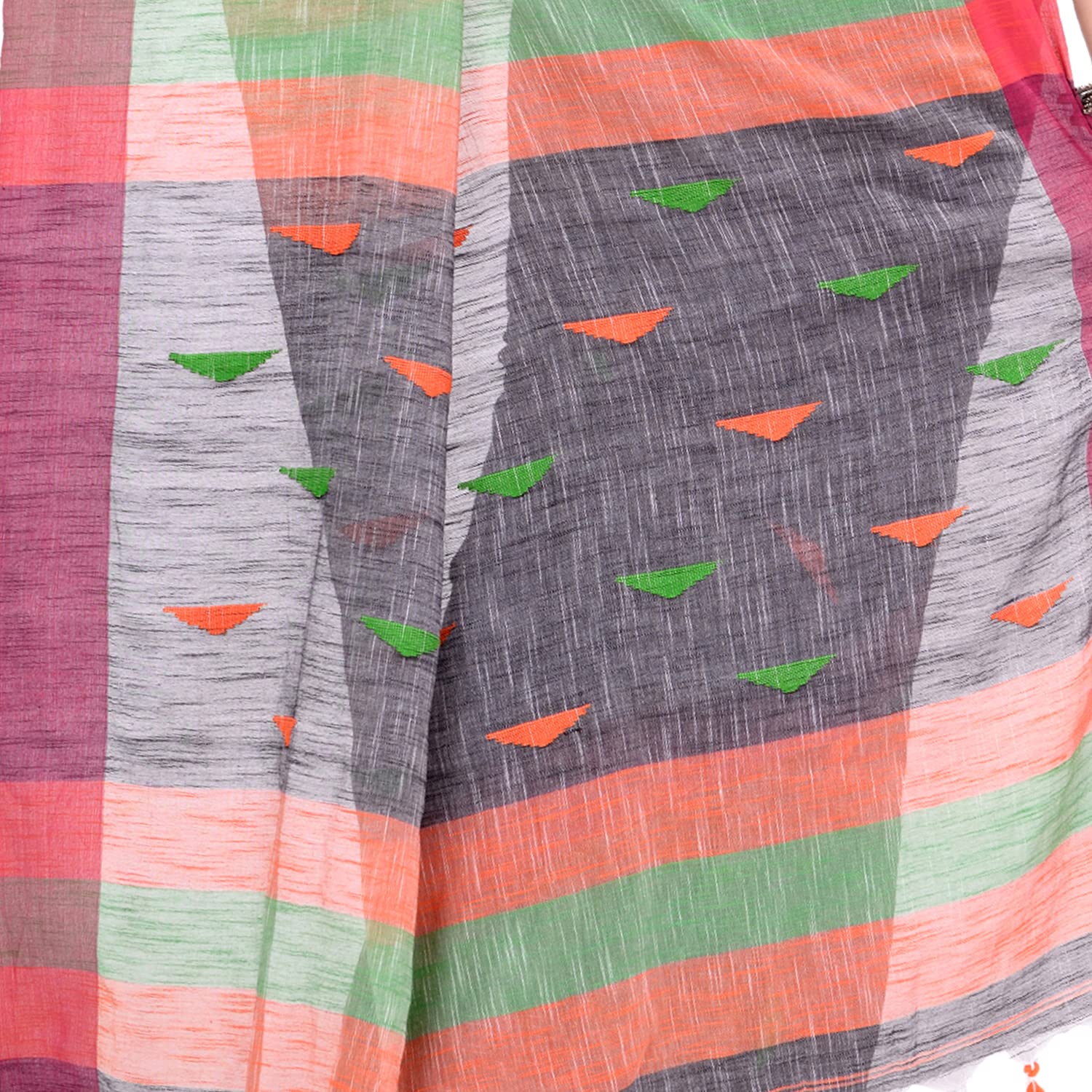 Desh Bidesh Women's Traditional Bengali Tant Handloom Cotton Saree Prism Designed With Blouse Piece - Distacart