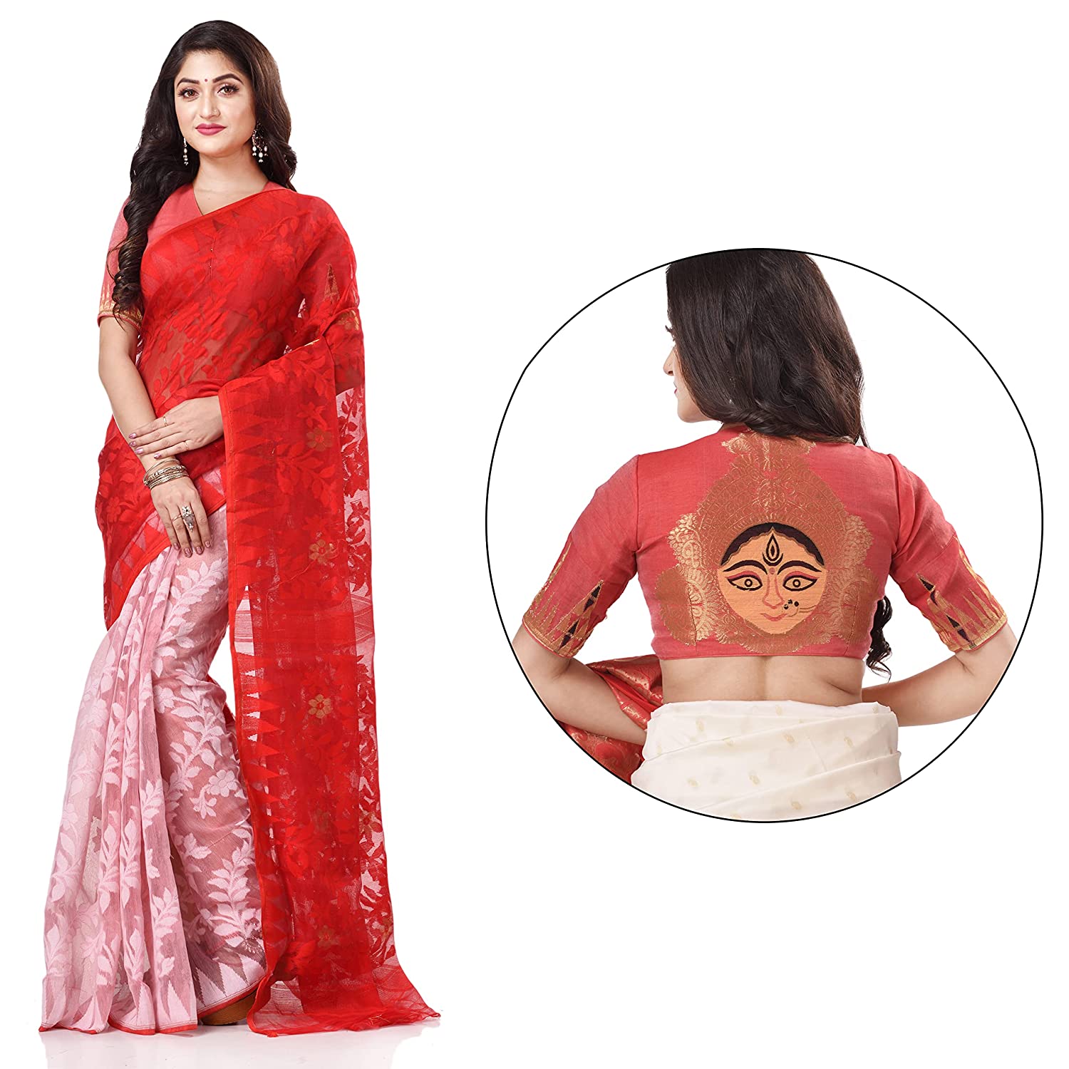 Desh Bidesh Women's Tant Handloom Soft Dhakai Jamdani Cotton Saree Whole Body Design - Distacart