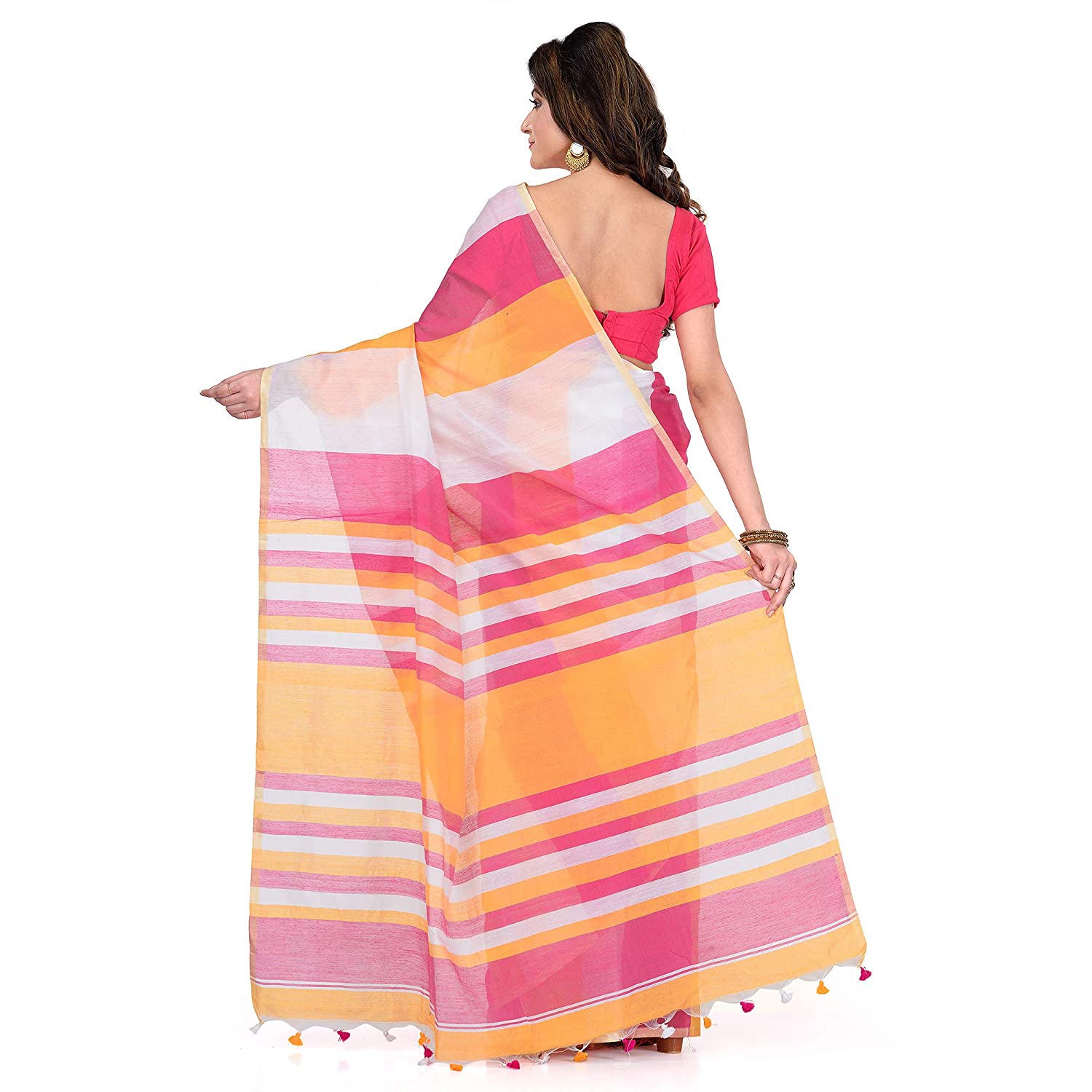 Desh Bidesh Women's Cotton Silk Bengal Half-Half Ghicha Handloom Woven Saree With Blouse Piece - Distacart