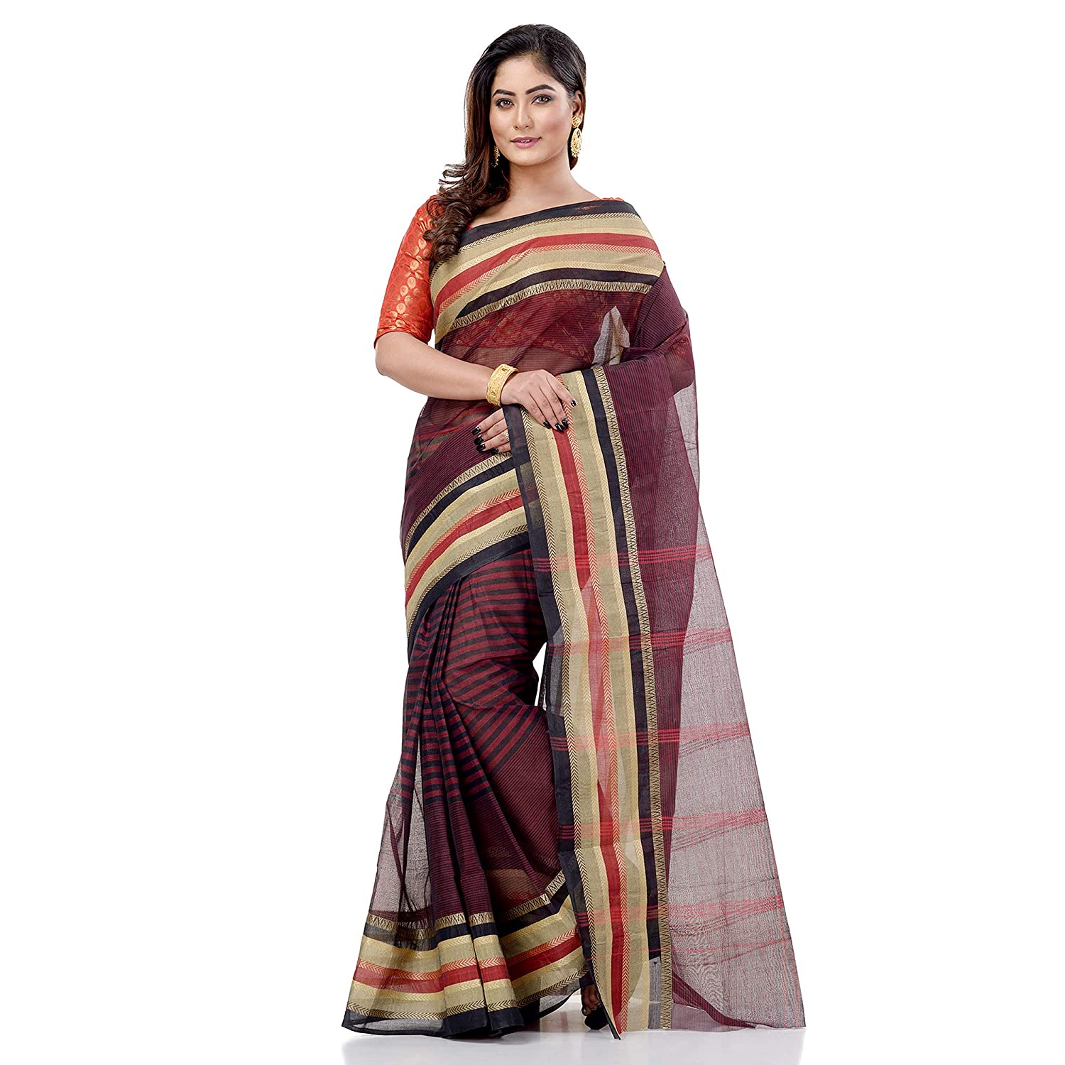 Desh Bidesh Bengal Cotton Women's Bengal Tant Khejur Chori Design Pure Handloom Cotton Saree Without Blouse Piece - Distacart