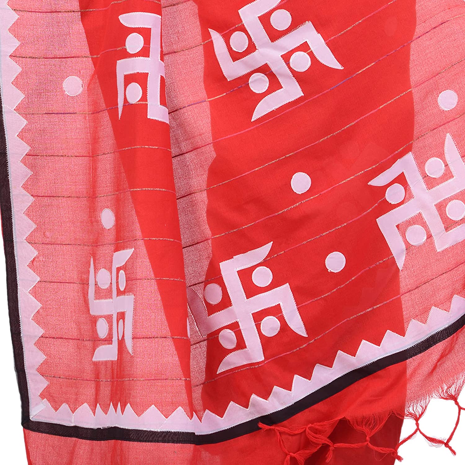 Desh Bidesh Women's Bengali Khesh Pure Cotton Handloom Saree Swastik Designed With Blouse Piece - Distacart