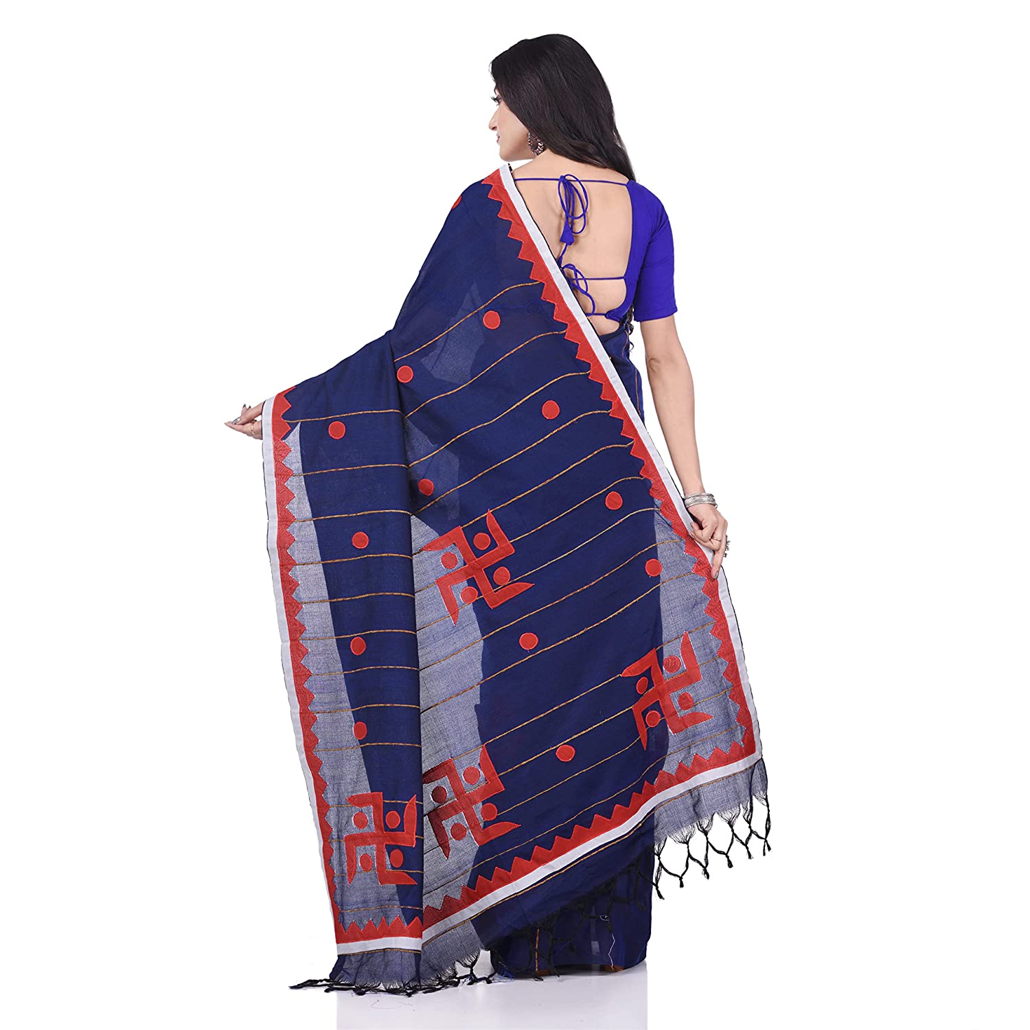 Desh Bidesh Women's Bengali Khesh Pure Cotton Handloom Saree Swastik Designed With Blouse Piece - Distacart