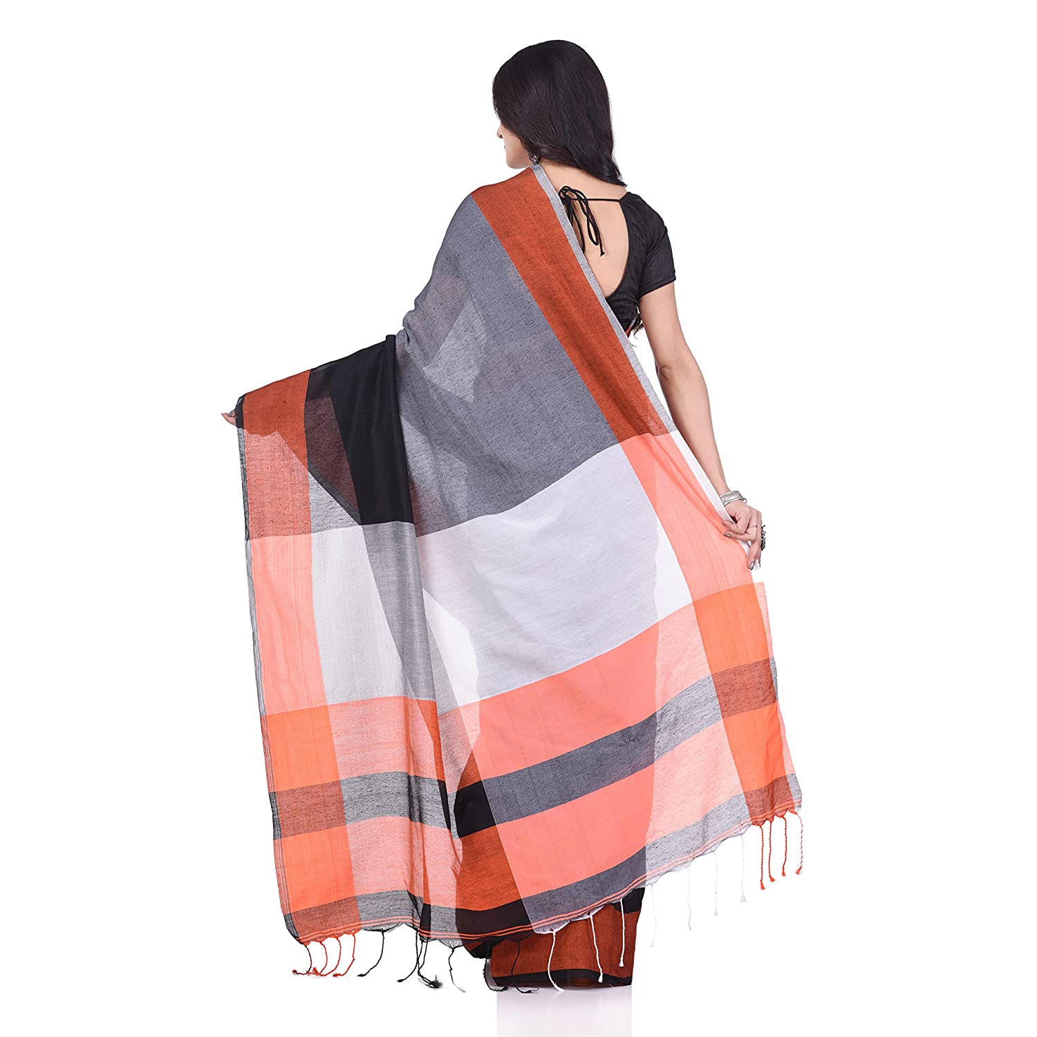 Desh Bidesh Women's Bengal Handloom Pure Cotton Saree Fancy Color Block Handloom Design With Blouse Piece - Distacart