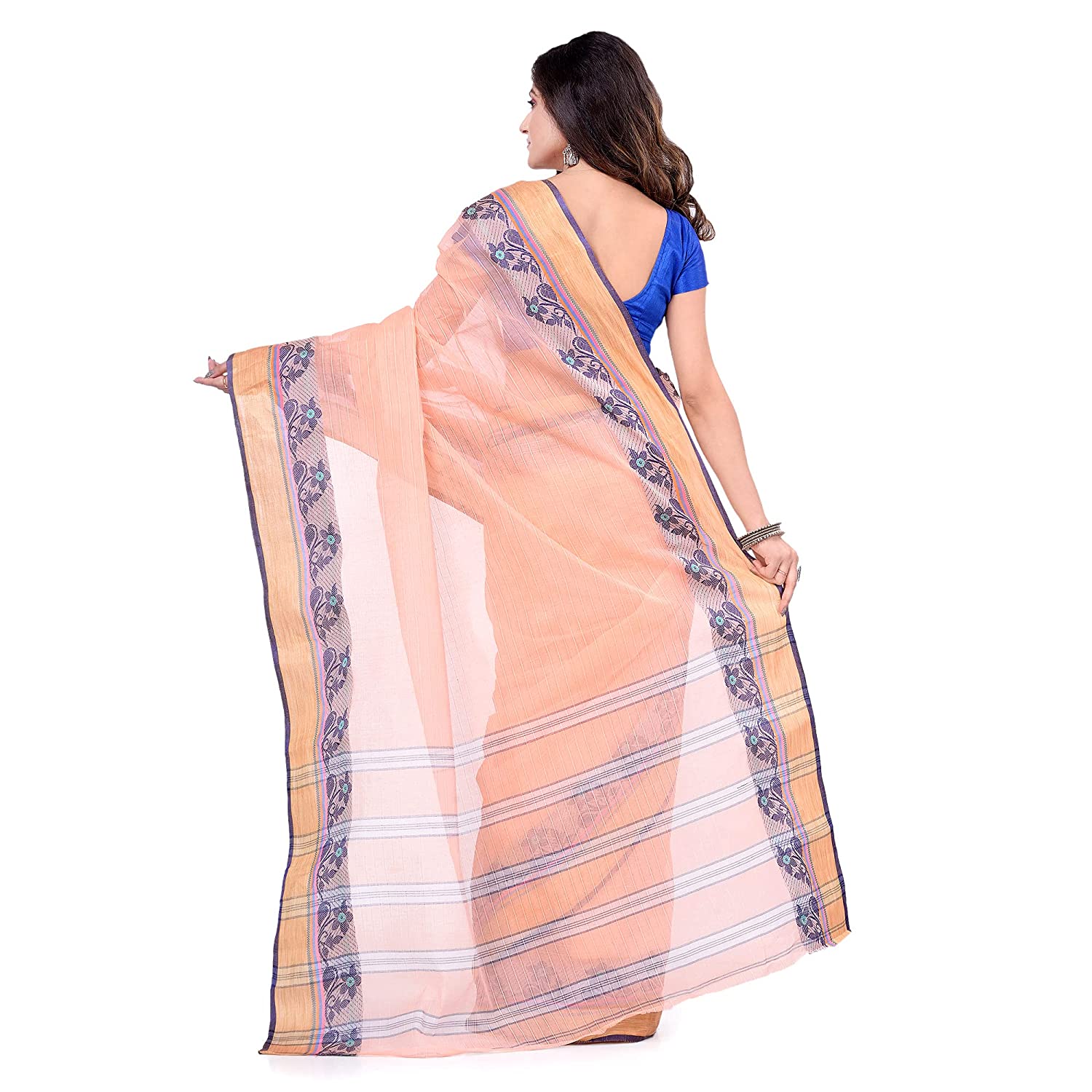 Desh Bidesh Women's Traditional Bengal Tant Pure Handloom Cotton Saree Pushpolata Woven Design Without Blouse - Distacart