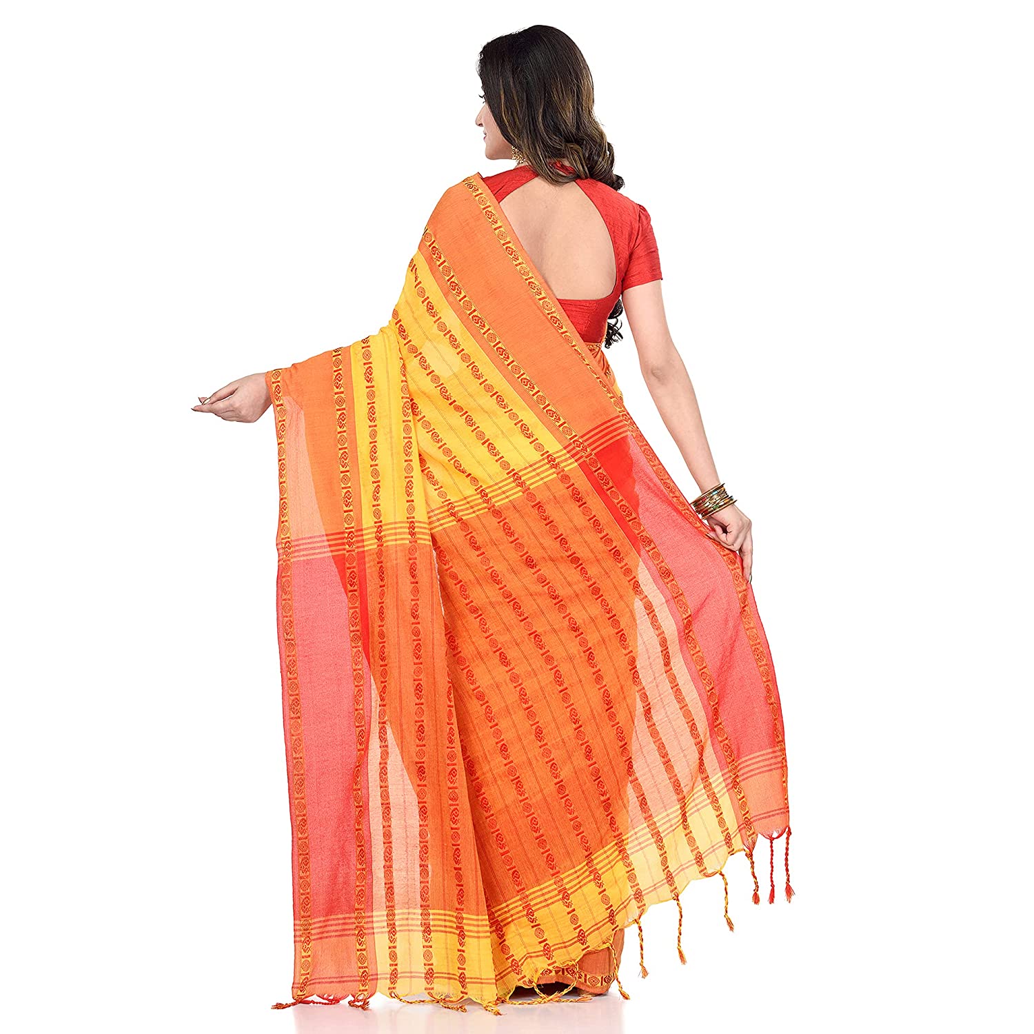 Desh Bidesh Women's Traditional Bengali Bengamuri Pure Handloom Cotton Saree With Blouse Piece - Distacart