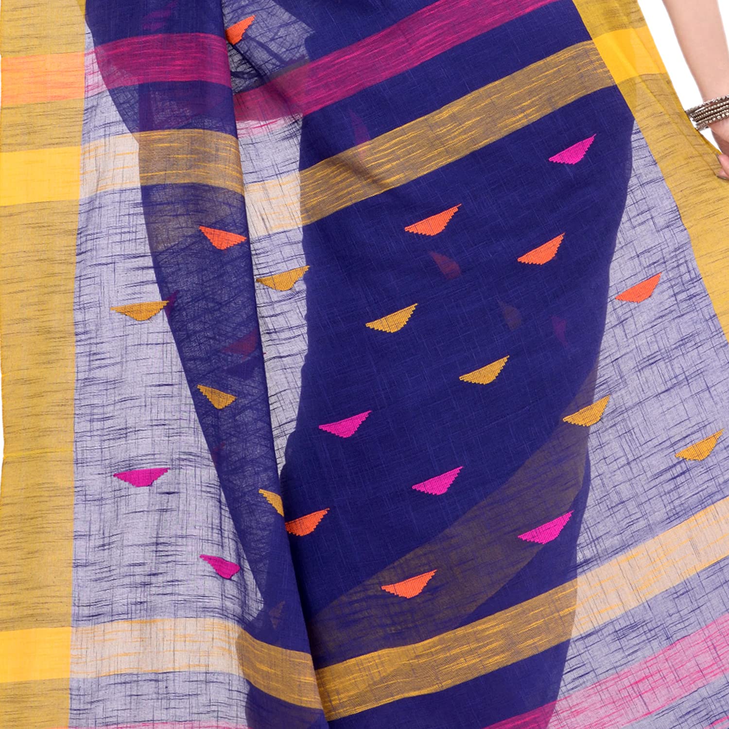 Desh Bidesh Women's Traditional Bengali Tant Handloom Cotton Saree Prism Designed With Blouse Piece - Distacart