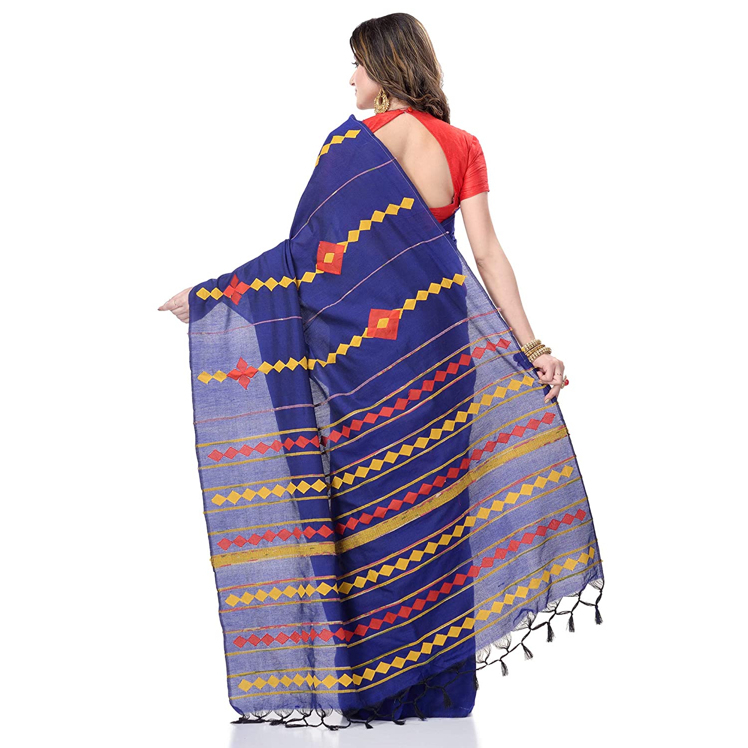 Desh Bidesh Women's Bengali Khesh Pure Cotton Handloom Saree Diamond Designed With Blouse Piece - Distacart