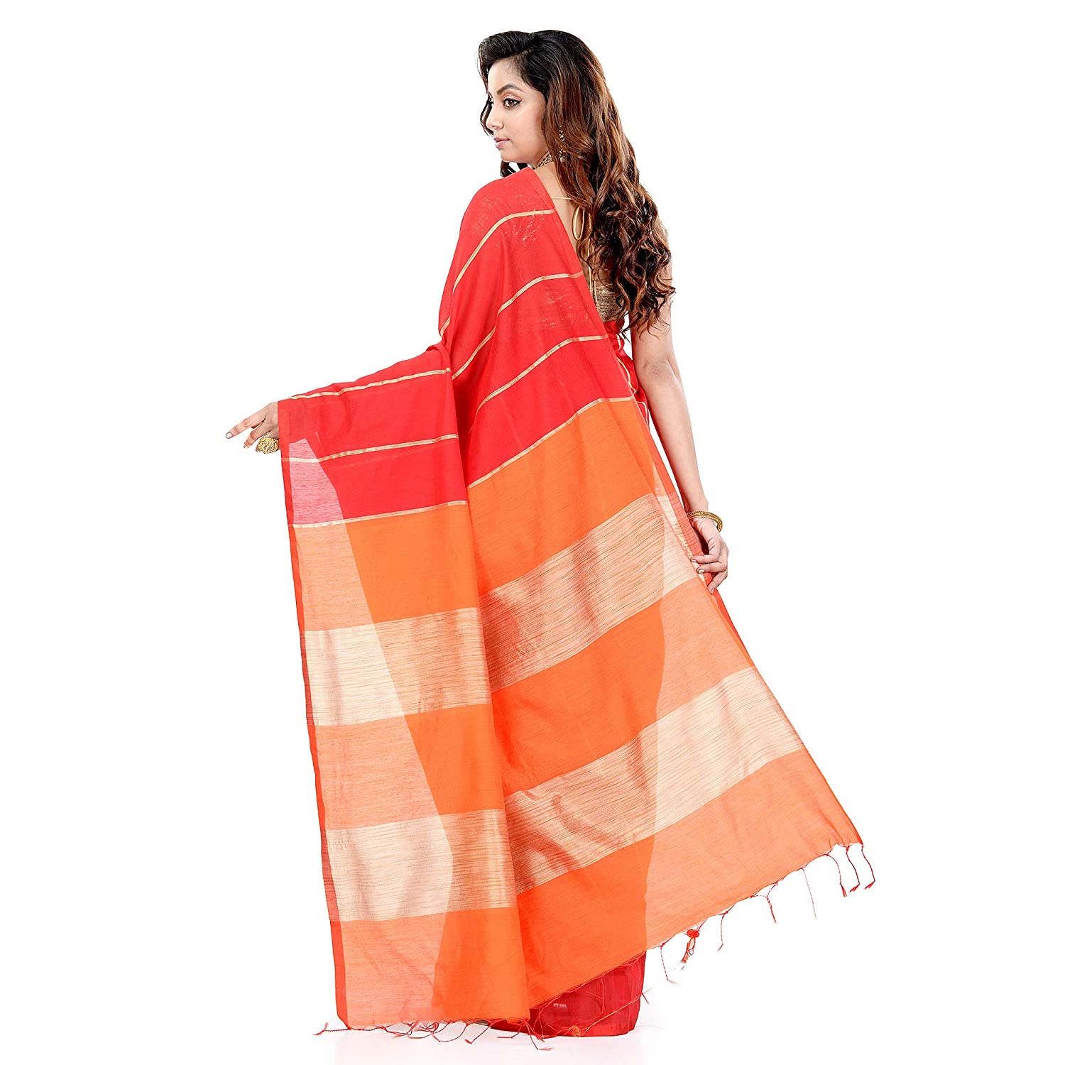 Desh Bidesh Women's Bengal Woven Handloom Cotton Silk Blend Saree With Blouse Piece (Orange Khaki) - Distacart
