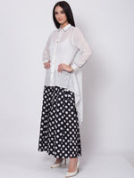 Thumbnail for Biba Women White & Black Solid A-Line Shirt Collar Kurta - Distacart