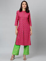 Thumbnail for Khushal K Women Pink & Green Printed Kurta with Palazzos - Distacart