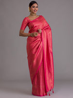 Thumbnail for Koskii Red & Gold-Toned Ethnic Motifs Zari Saree - Distacart