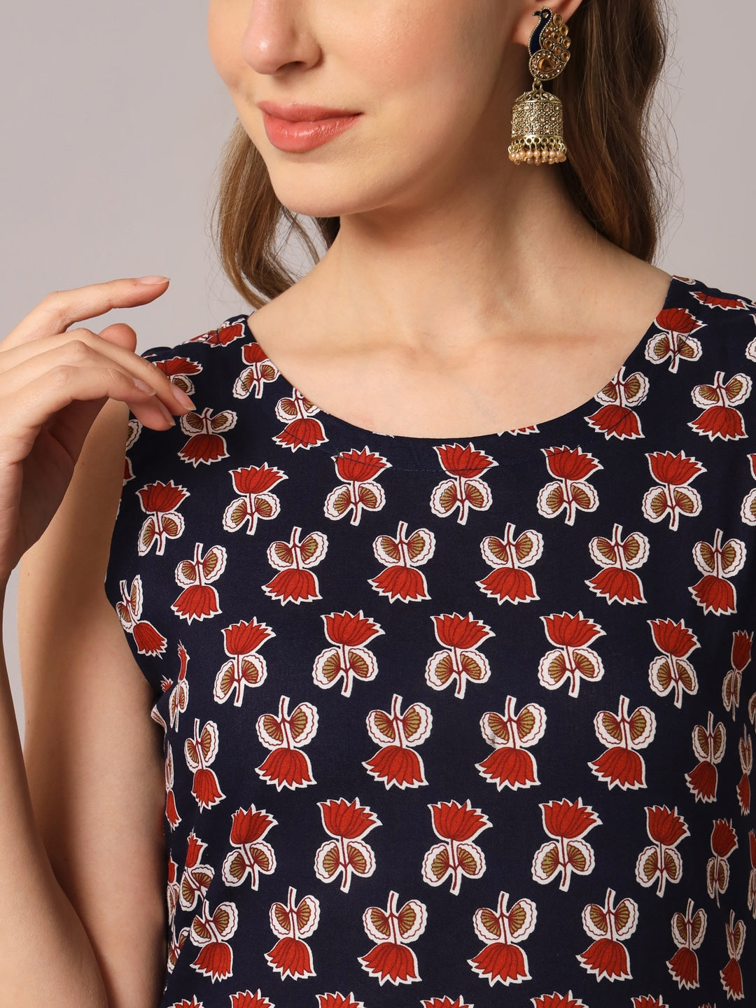 Kalini Floral Printed Round Neck Gotta Patti Straight Kurta With Trousers & Dupatta - Distacart