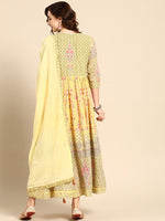 Thumbnail for Sangria Women Yellow & Pink Floral Printed Anarkali Kurta - Distacart