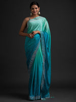 Thumbnail for Koskii Women Blue Ombre Embroidered Saree - Distacart