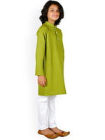 Thumbnail for Sethukrishna Boys Green Solid Pure Cotton Kurta Set - Distacart
