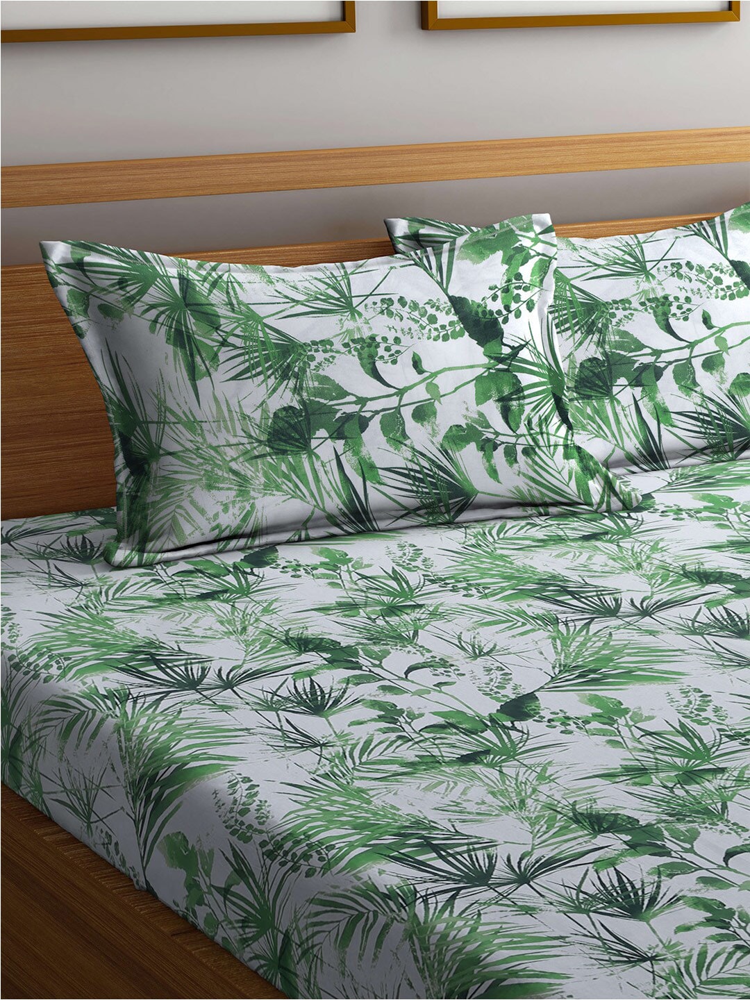 BOMBAY DYEING Serenita Green Printed Cotton 144 TC King Bedsheet with 2 Pillow Covers - Distacart