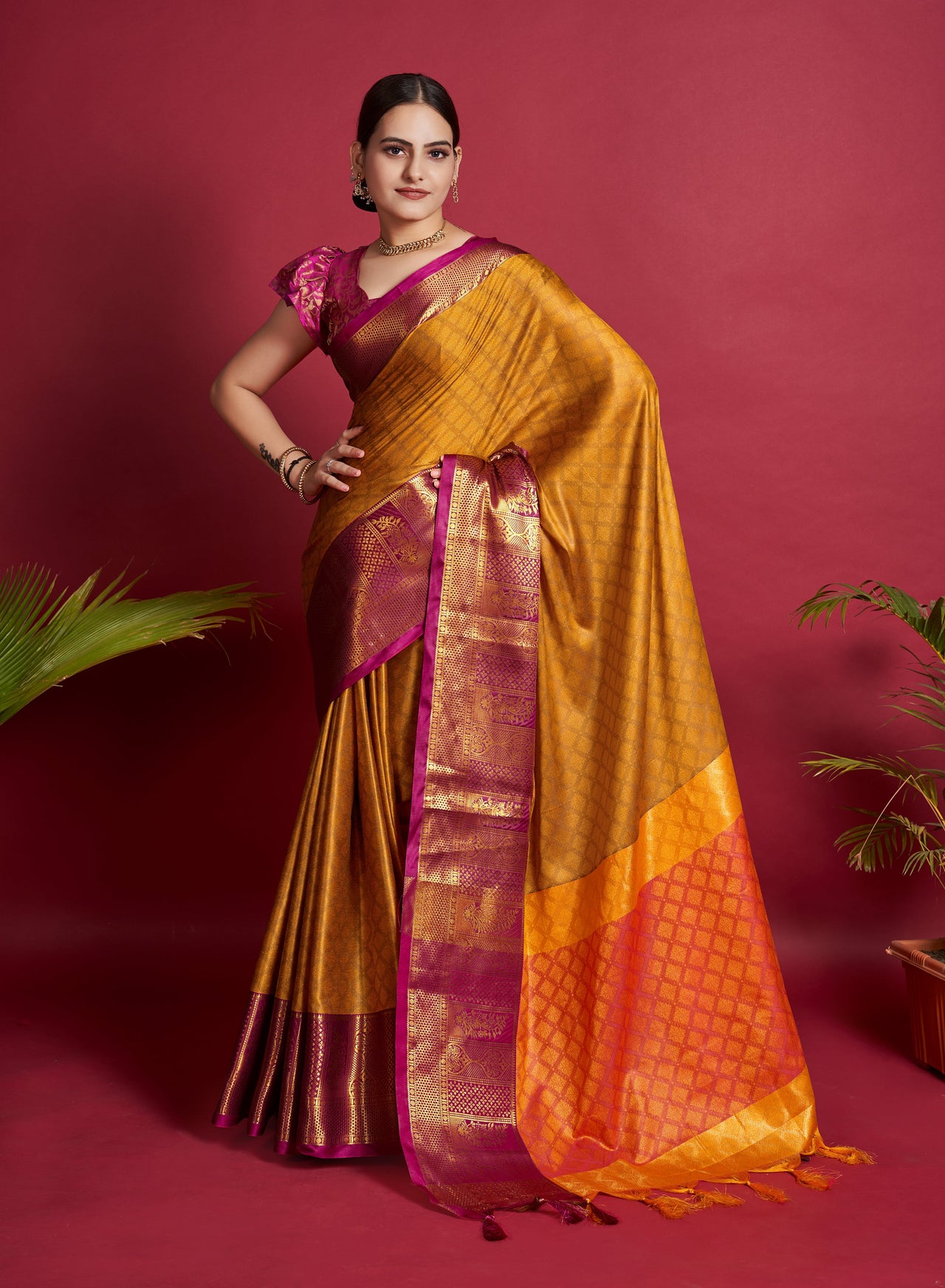NOZ2TOZ Women's Party Wear Designer Soft Silk Yellow colour Saree with Zari Border Work - Distacart