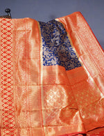 Thumbnail for Shades of Navy Blue Floral Designbanaras Semi Silk Saree By Gayathri Reddy Designer Studio - Distacart