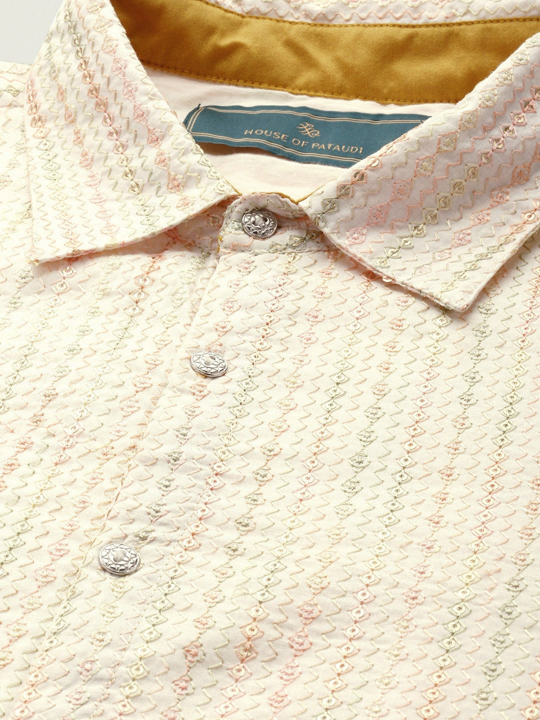 House of Pataudi Men Jashn Embroidered Sequinned Pure Cotton Kurta with Trousers - Distacart