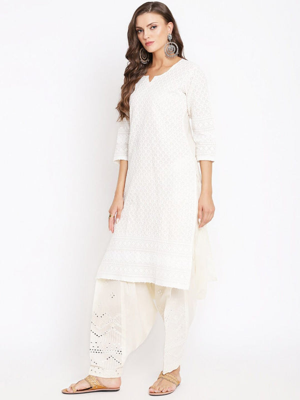 Kalini Women Embroidered Chikankari Pure Cotton Kurta with Salwar & With Dupatta - Distacart