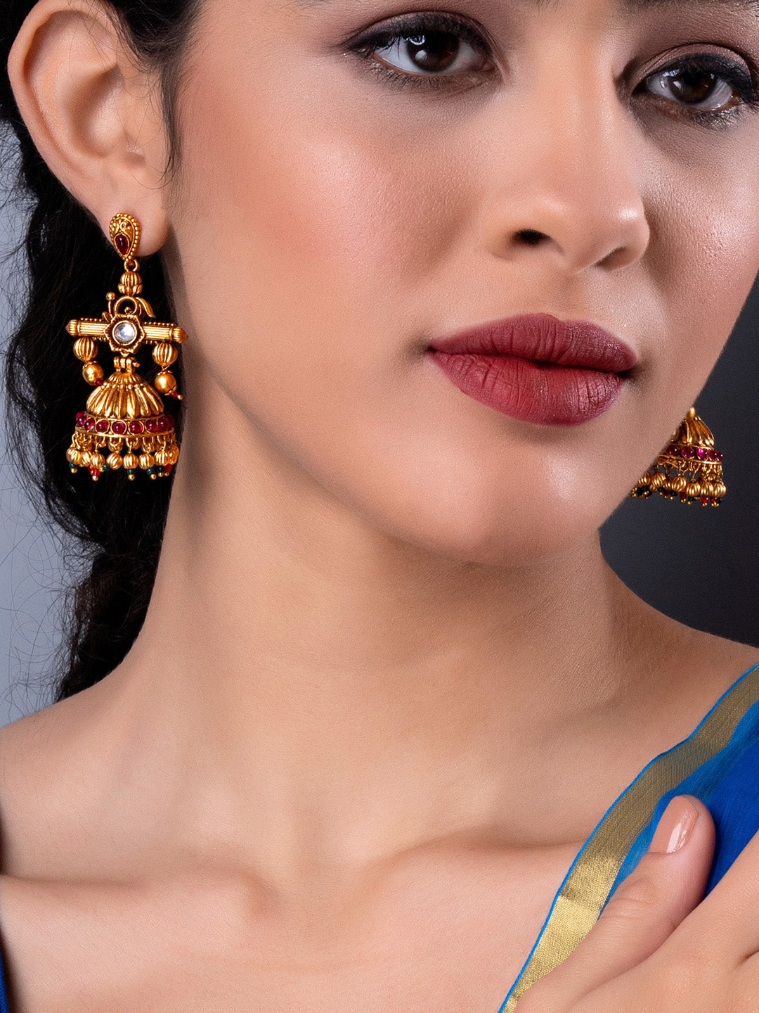 Aadita Gold-Toned Geometric Jhumkas Earrings - Distacart