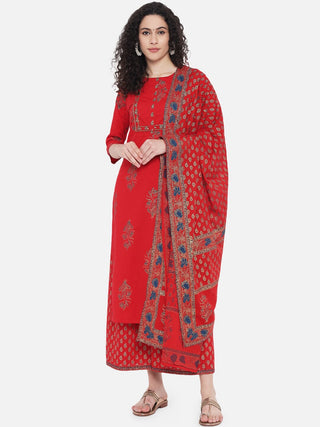 Kalini Floral Printed Pure Cotton Kurta with Palazzos & Dupatta - Distacart