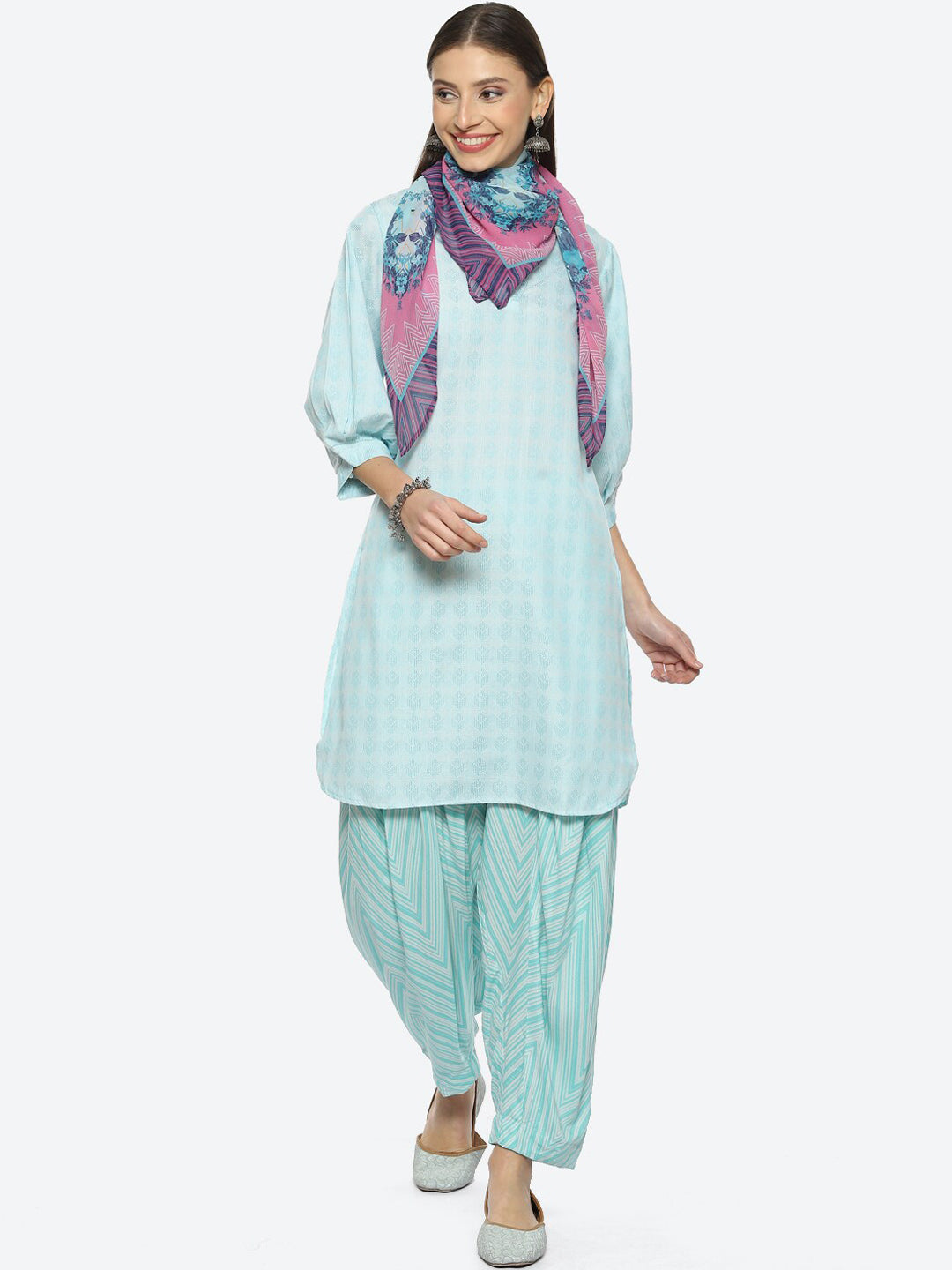 Biba Women Plus Size Geometric Printed Kurta with Salwar & Dupatta - Distacart