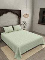 Thumbnail for JAIPUR FABRIC Green & White Ethnic Motifs 250 TC Cotton King Bedsheet with 2 Pillow Covers - Distacart