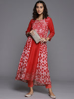 Thumbnail for Biba Women Red & White Ethnic Motifs Printed Kurta & Mask - Distacart